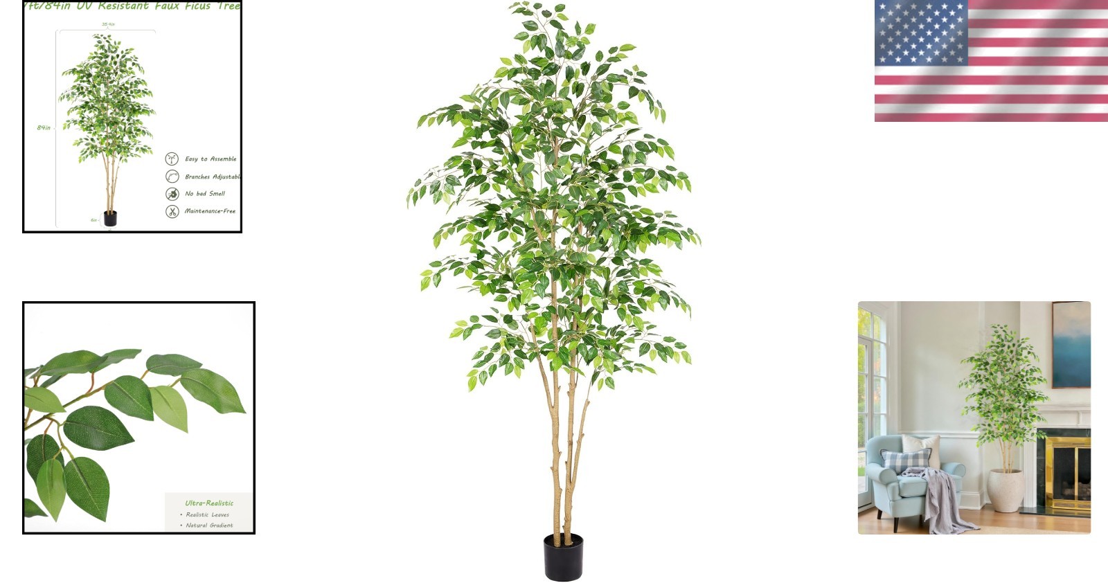 Lifelike 7ft Potted Ficus Tree – Maintenance-Free Indoor & Outdoor Elegance