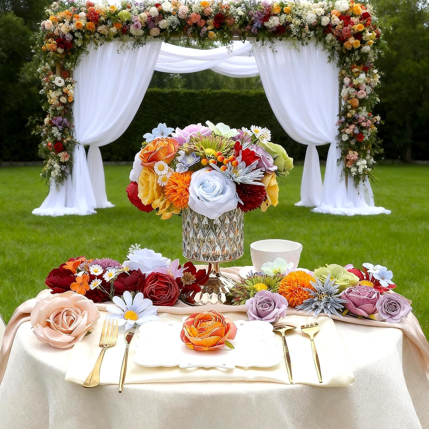Artificial Flowers Combo Box Set, 38pcs Mix Flowers Dahlia Silk Roses, Daisy &