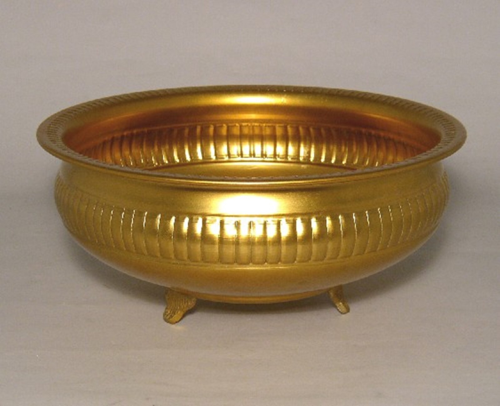 Compote Bowl Vase Gold Finish Aluminum 3-Feet Ribbed Set/2 10.5″Dia 4.5″High