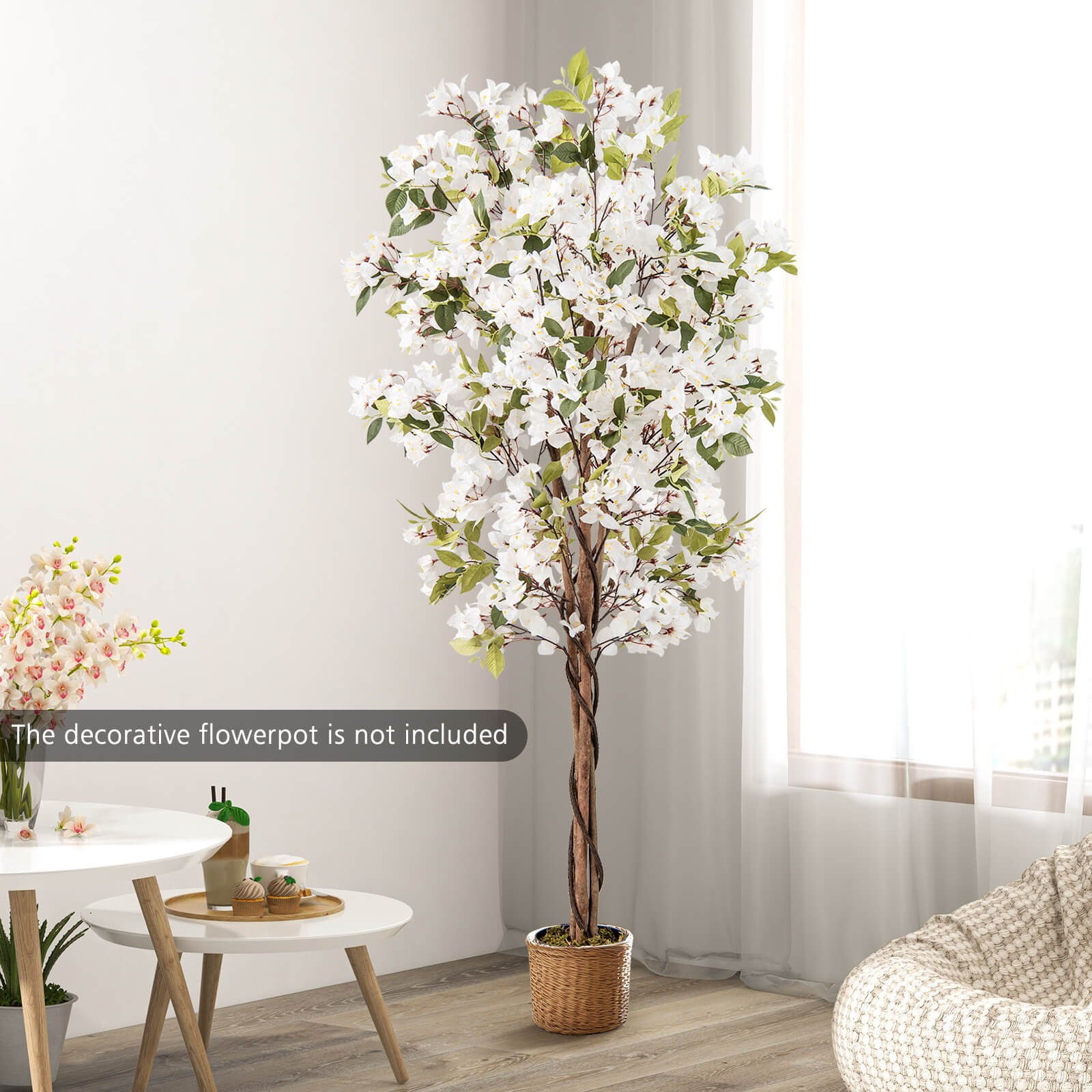 2PCS 6 FT Artificial Bougainvillea Tree w/910 Flowers 105 Leaves Wood Trunk