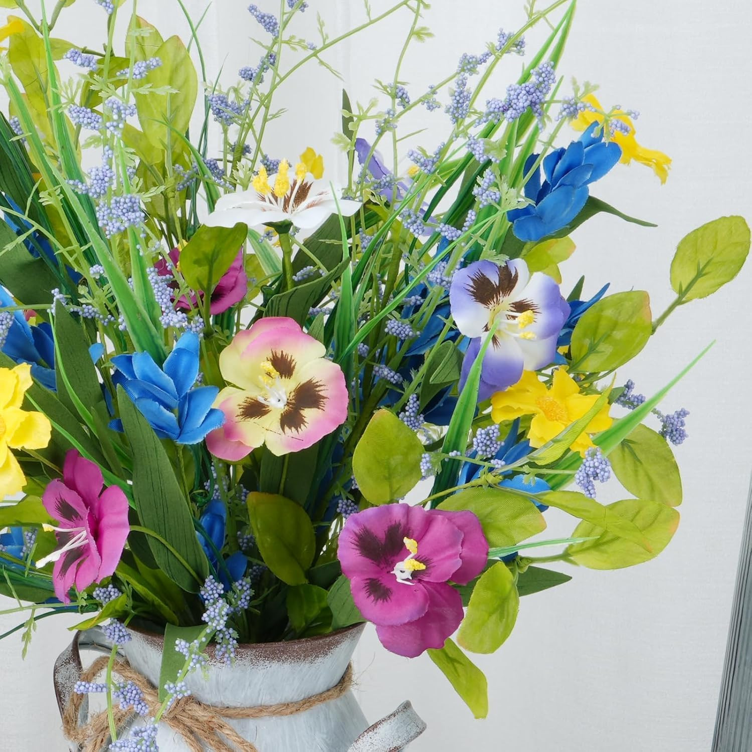 3 Bundles Artificial Wildflowers Fake Silk Mixed Pansies 20″ Vibrant Faux Flower