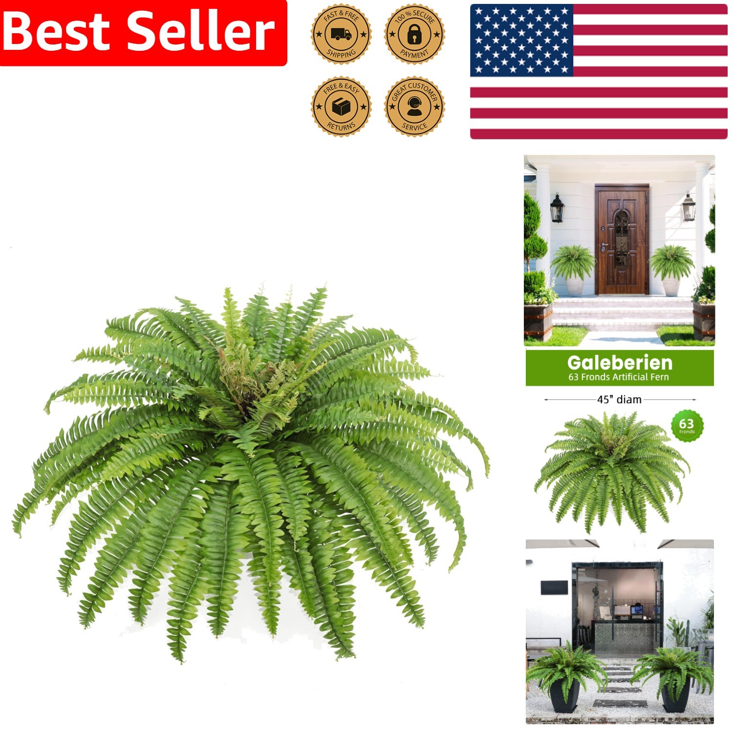 Green 57 Fronds Outdoor Indoor Silk Plant