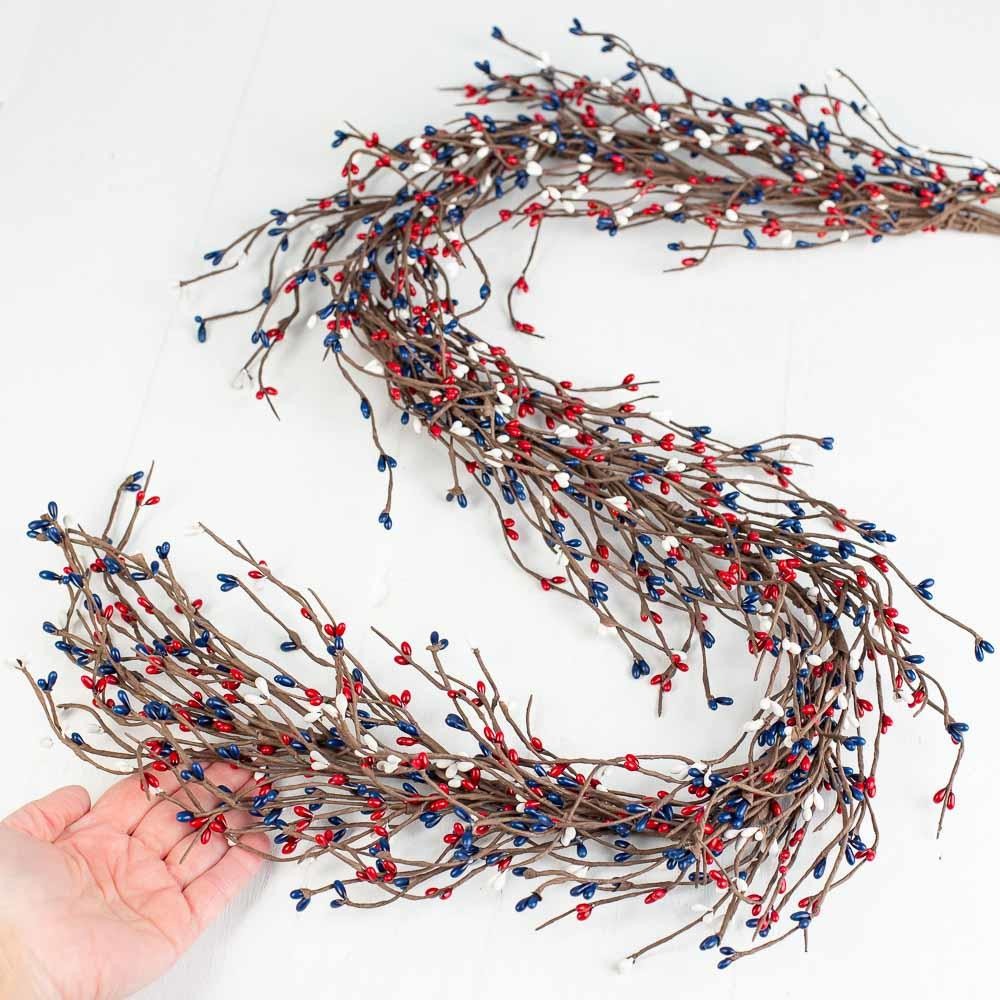 54″ Long Americana Red, White, and Blue Pip Berry Garland
