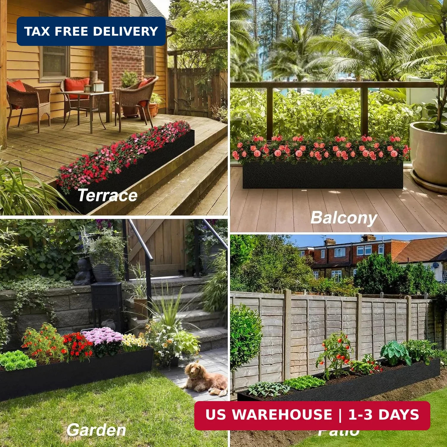 2PCS 12x2x1ft Fabric Raised Garden Bed Outdoor Patio 6 Grids Raised Planter Box