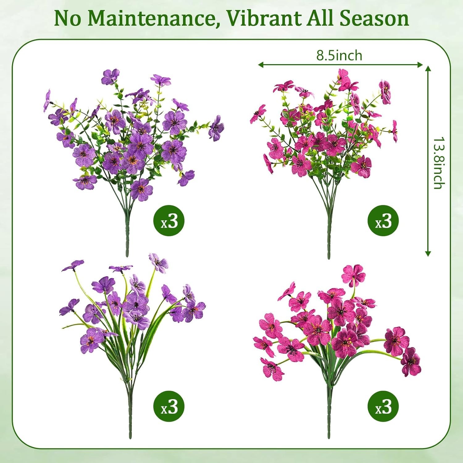 Vibrant 12 Bundles of Lifelike Fake Flowers for Outdoor Decor – Fuchsia/Rose Red
