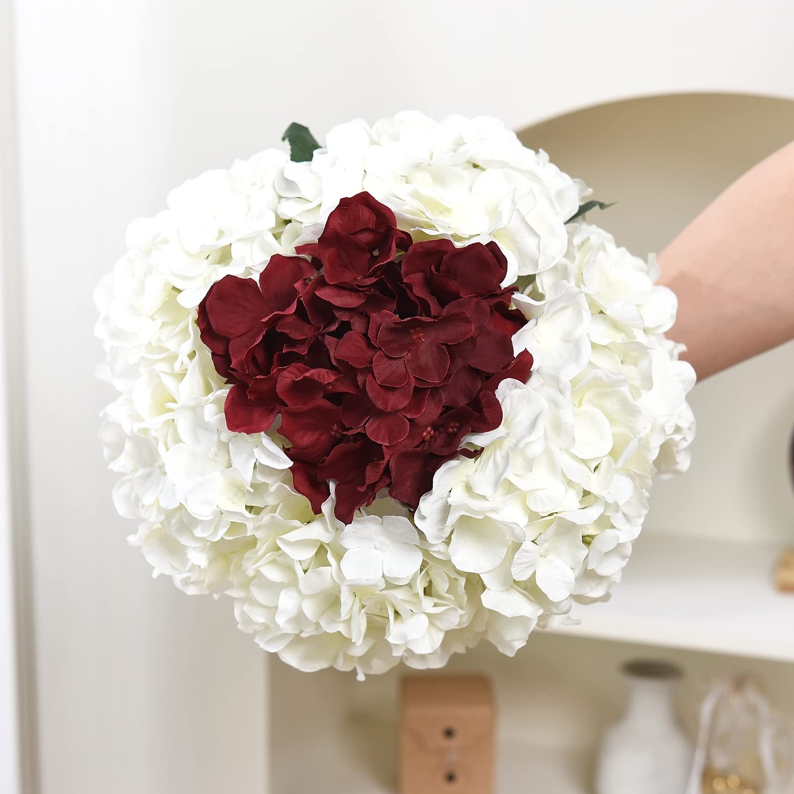 LUSHIDI 10PCS Silk Hydrangea Heads with Stems Artificial Flowers for Wedding Par