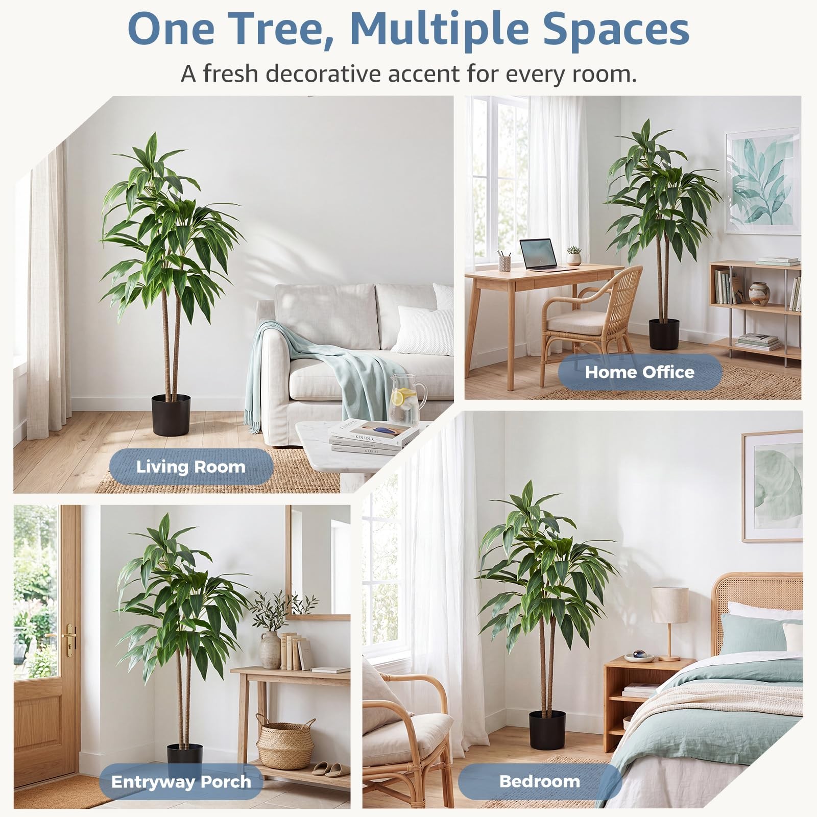 4FT Artificial Dracaena Tree, Lifelike Faux Indoor Floor Plant with Bendable …