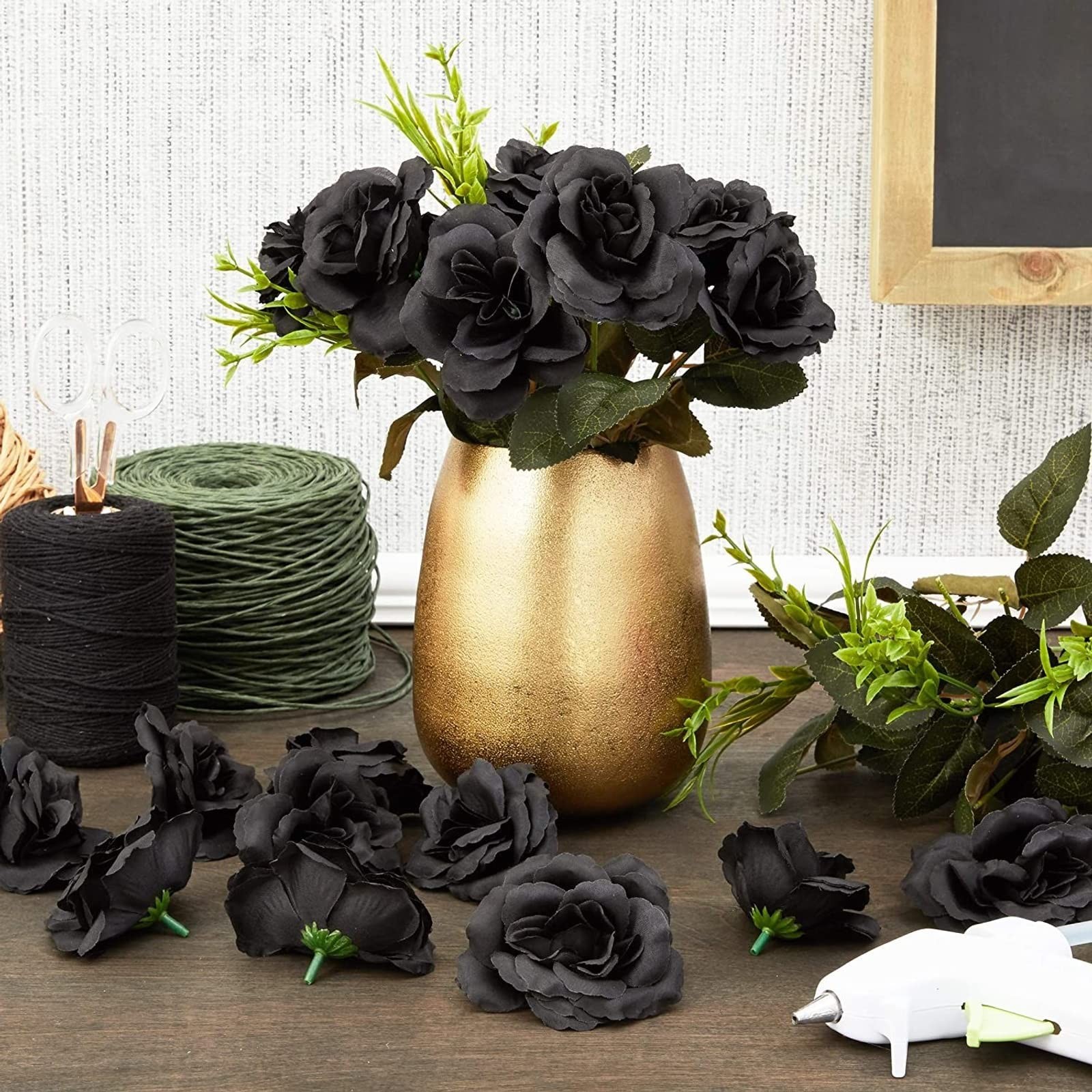 Black Artificial Roses Bulk – 3-Inch Stemless Foam Roses 50 Pack for Crafts &…