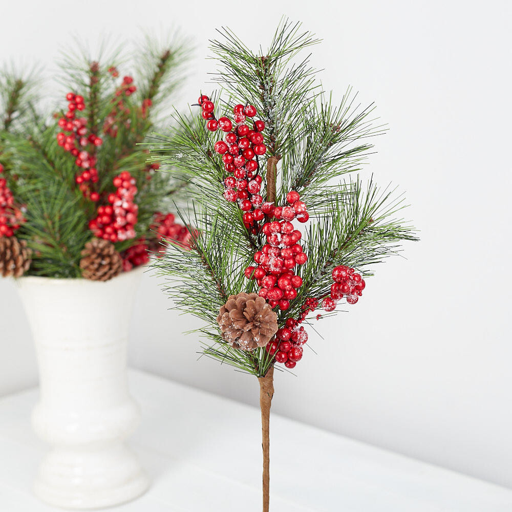 Set of 6 Snowy Artificial Pine and Berry 18″ Floral Sprays