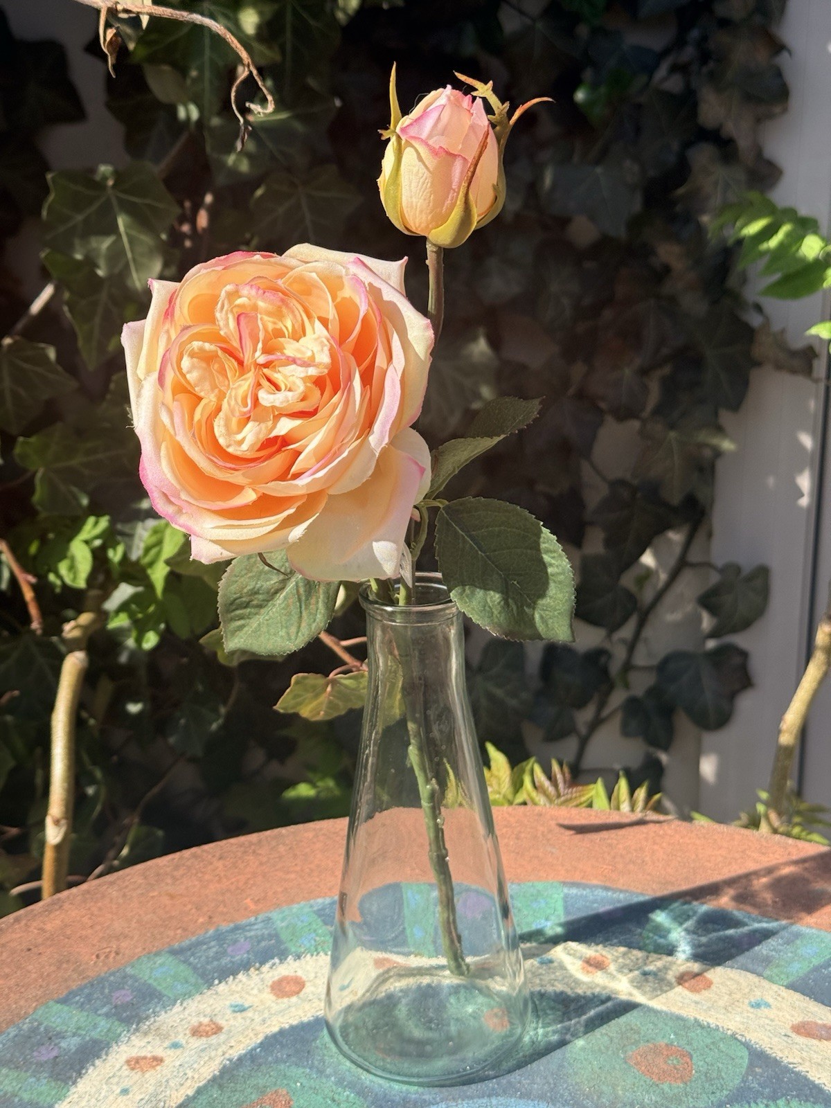 Creamy Pinky Peach Garden Rose Cutting Artificial Flower