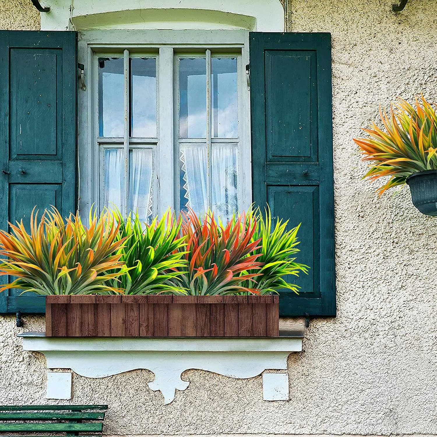 8 Pcs Outdoor Fake Plants UV Resistant Artificial Tall Grass Plants Faux Tropica