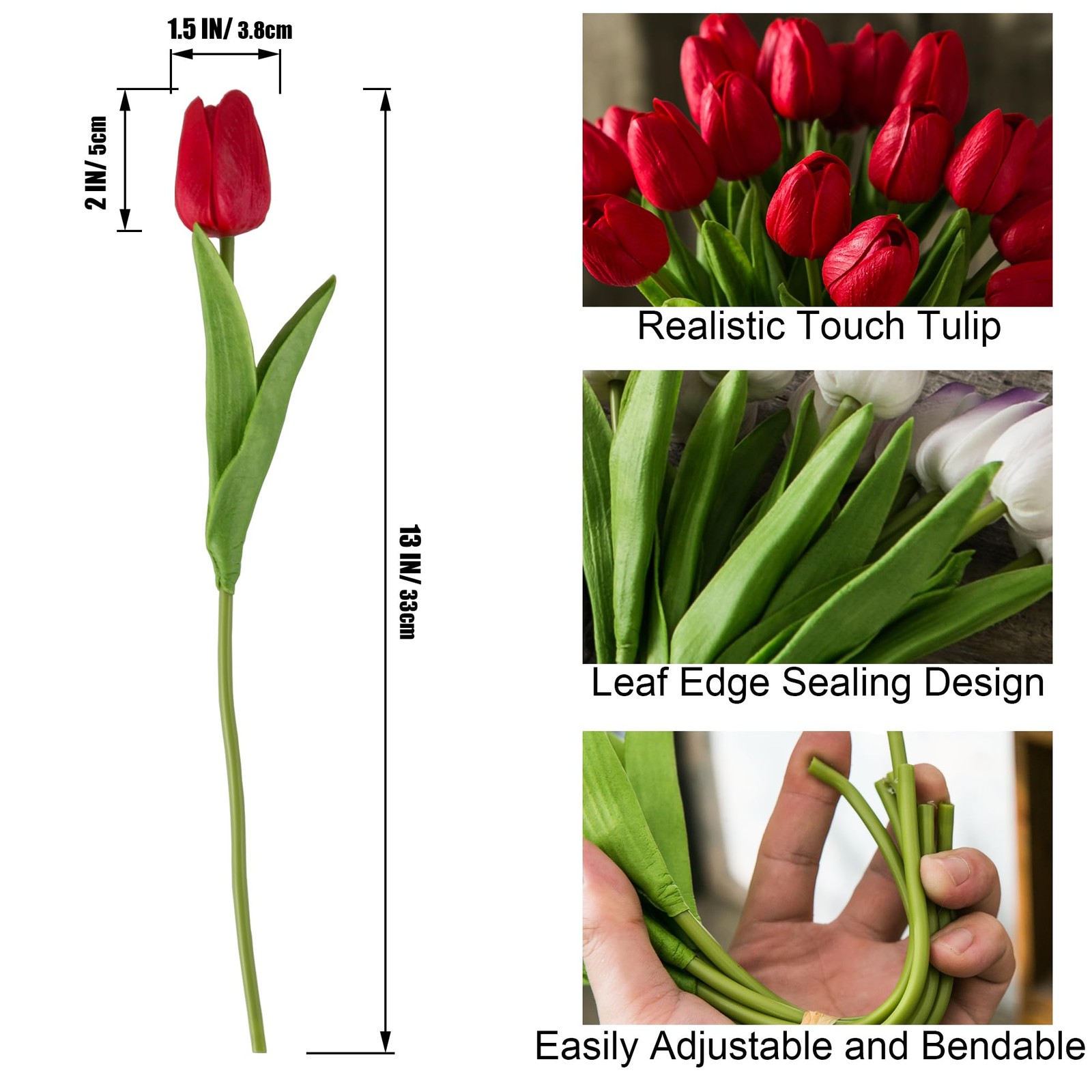 20 PCS 13 Inch Red Artificial Tulip Flowers Silk Fake Bouquets Home Decor