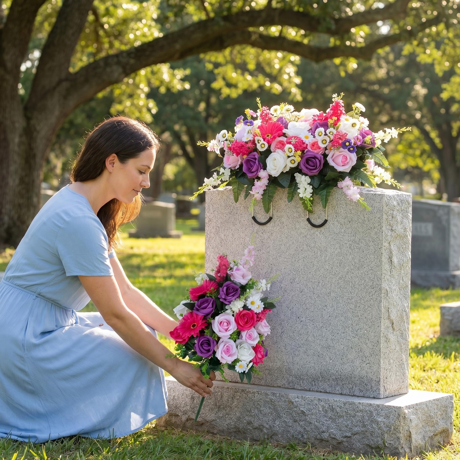 Saddle Cemetery Flowers for Grave: Memorial Flowers for Outdoor Grave Decorat…
