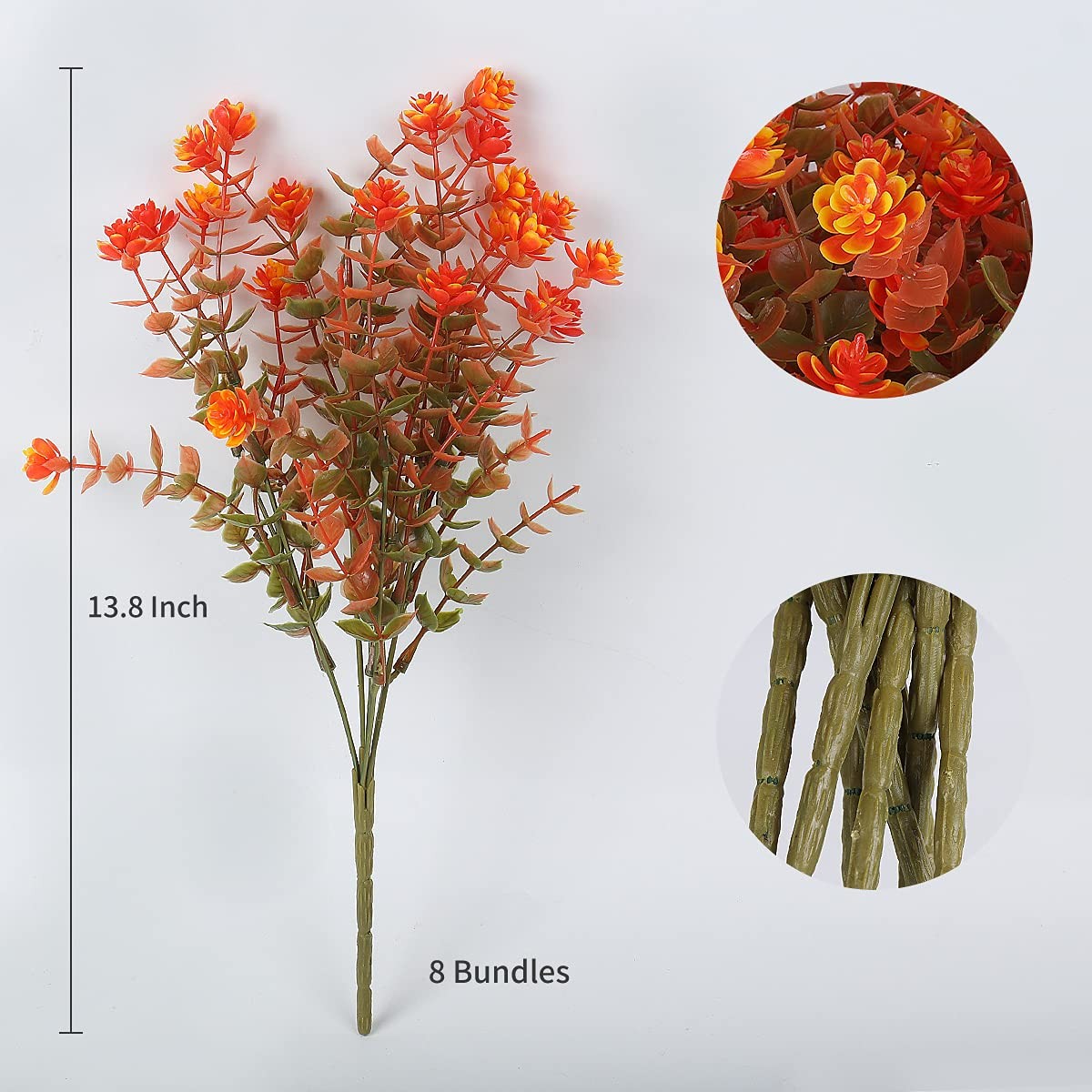 RECUTMS 8 Bundles Artificial Fall Flowers No Fade Faux Autumn Plants, Fake