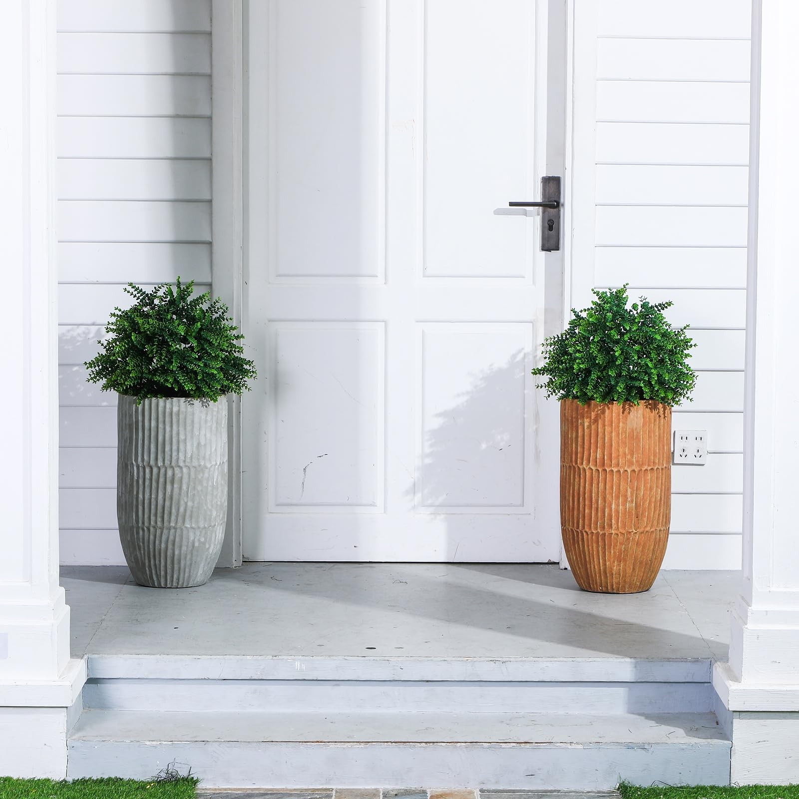 Artificial Boxwood Topiary Tree Set of 2, 18″ Tall UV Resistant Artificial Ou…