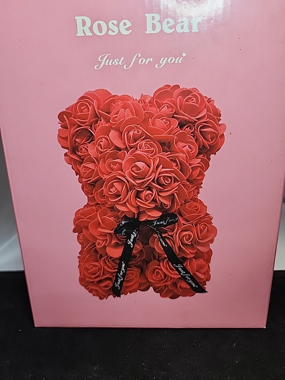 Rose Pink Flower Teddy Bear with Box – Artificial Romantic Gift for Holidays NIB