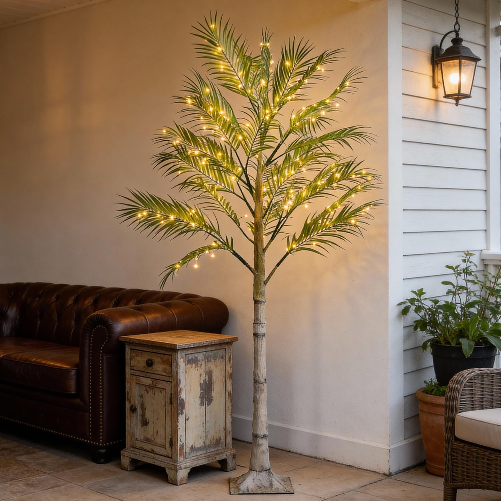 6FT Lighted Palm Tree with 224 Fairy Lights, Lifelike Faux Tropical Areca Pal…