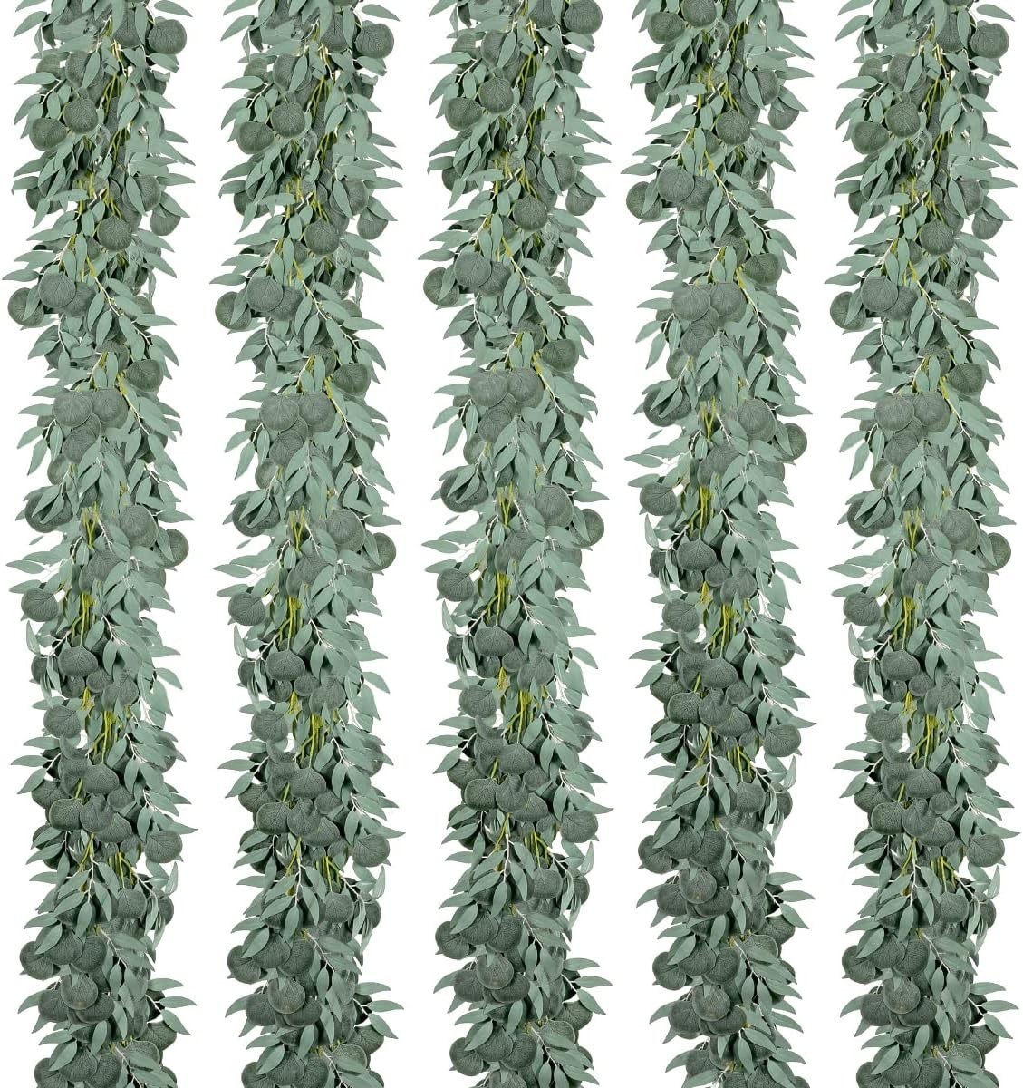 5 Pack 6.56FT Green Eucalyptus Garland Decoration Table W/ Willow Leaves