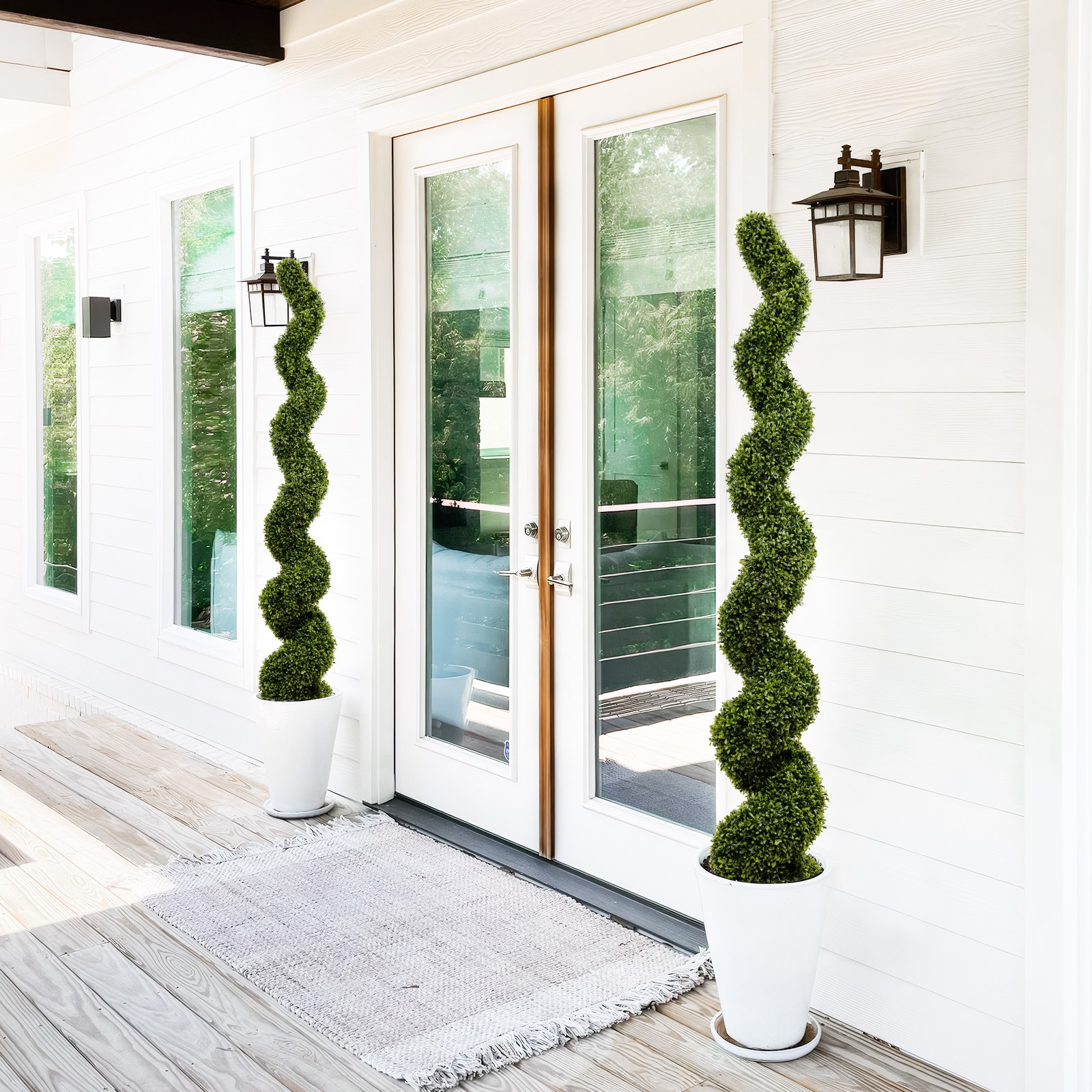 2Pcs 6FT Spiral Topiary Trees Artificial Outdoor Faux Boxwood Plants Potted Tree