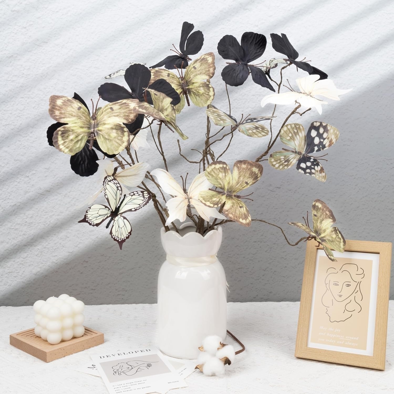 5pcs DIY Butterfly Branches 30pcs Butterflies Faux Stems Vase Filler Home Decor