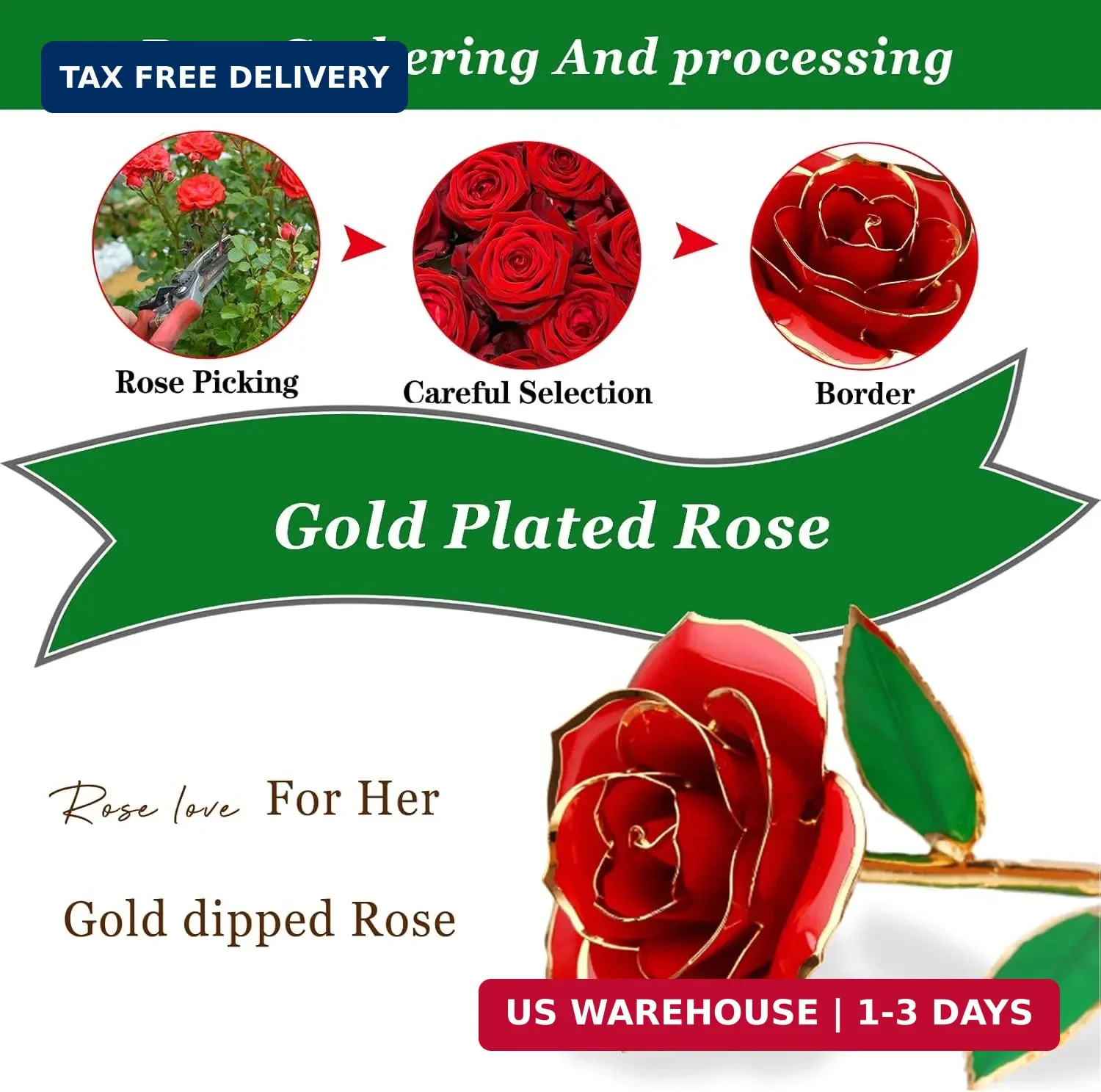24K Plated Gold Dipped Real Rose with Stand – Forever Gift for Her