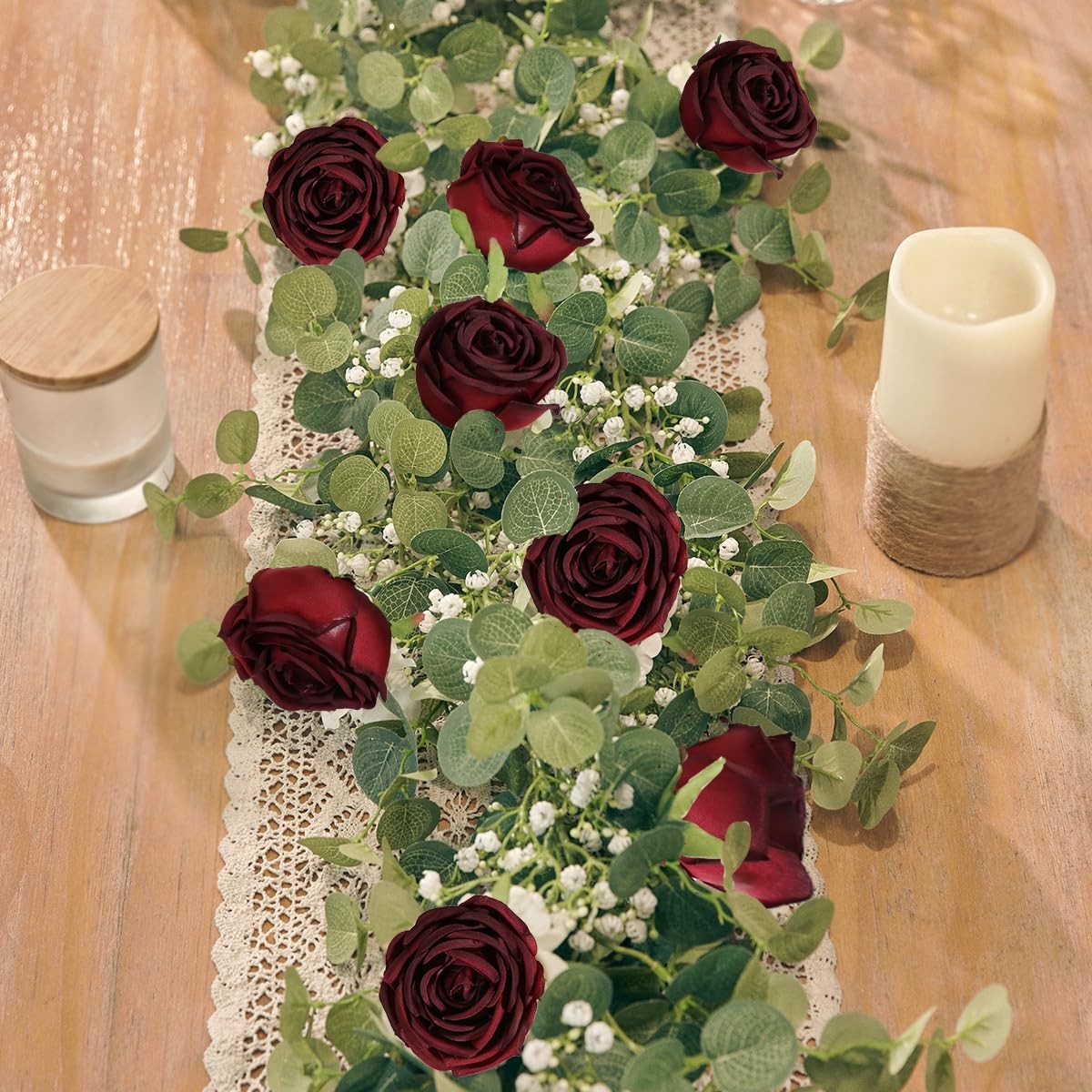 Fake Roses,16PCS Burgundy Flowers Artificial Silk Roses with Stems for Weddin…
