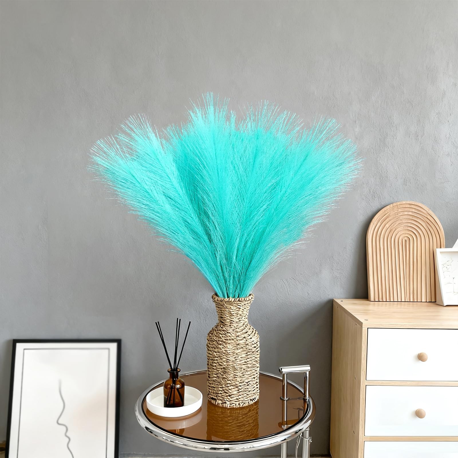 Light Blue 21.6 Inch Short Artificial Faux Pampas Grass Branches Decor 50 PCS