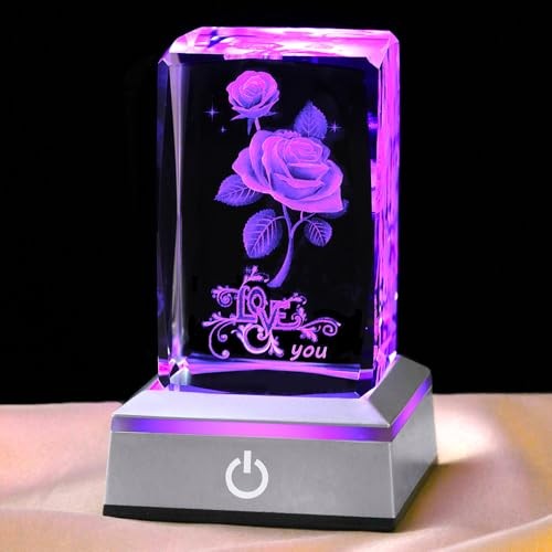 3D Rose Crystal Nightlight,Perfect Valentines Gift Ideas for Her My A-Rose3