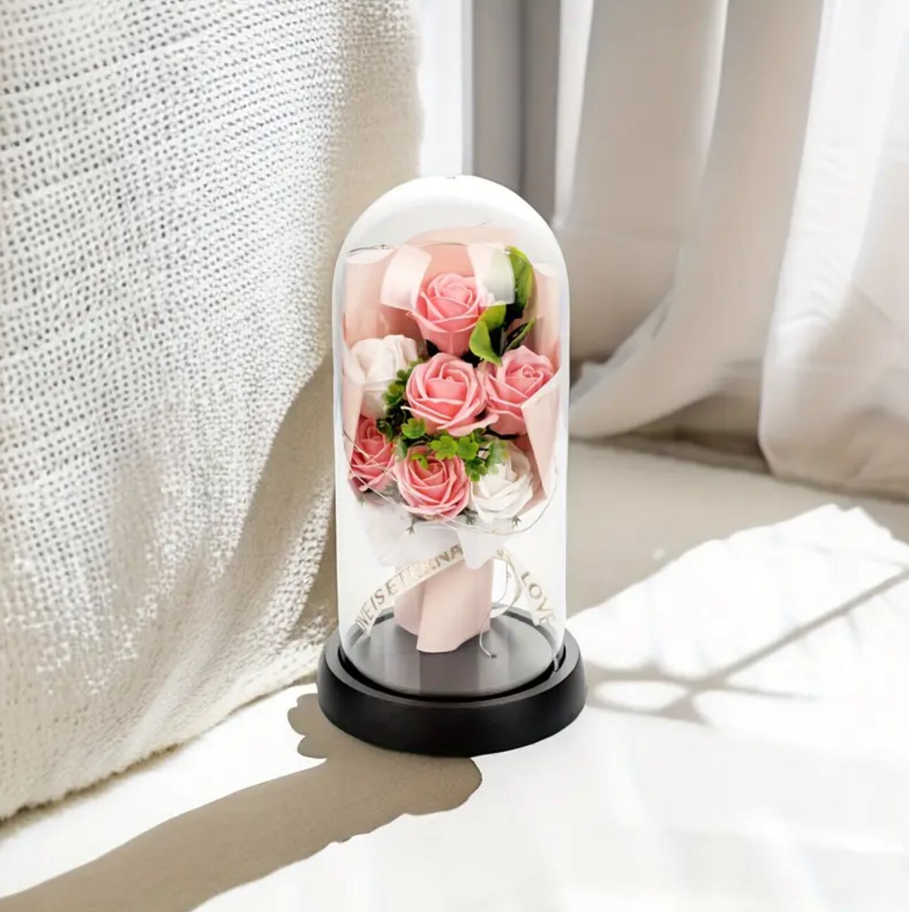 Immortal Rose Bouquet With LED Copper Wire String Light Perfect Gift Home Decor