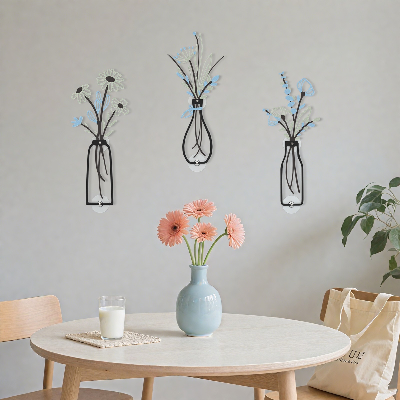 3 Pieces Metal Flowers Wall Arts – Rustic Decor Minimalist Flower Wall Decors
