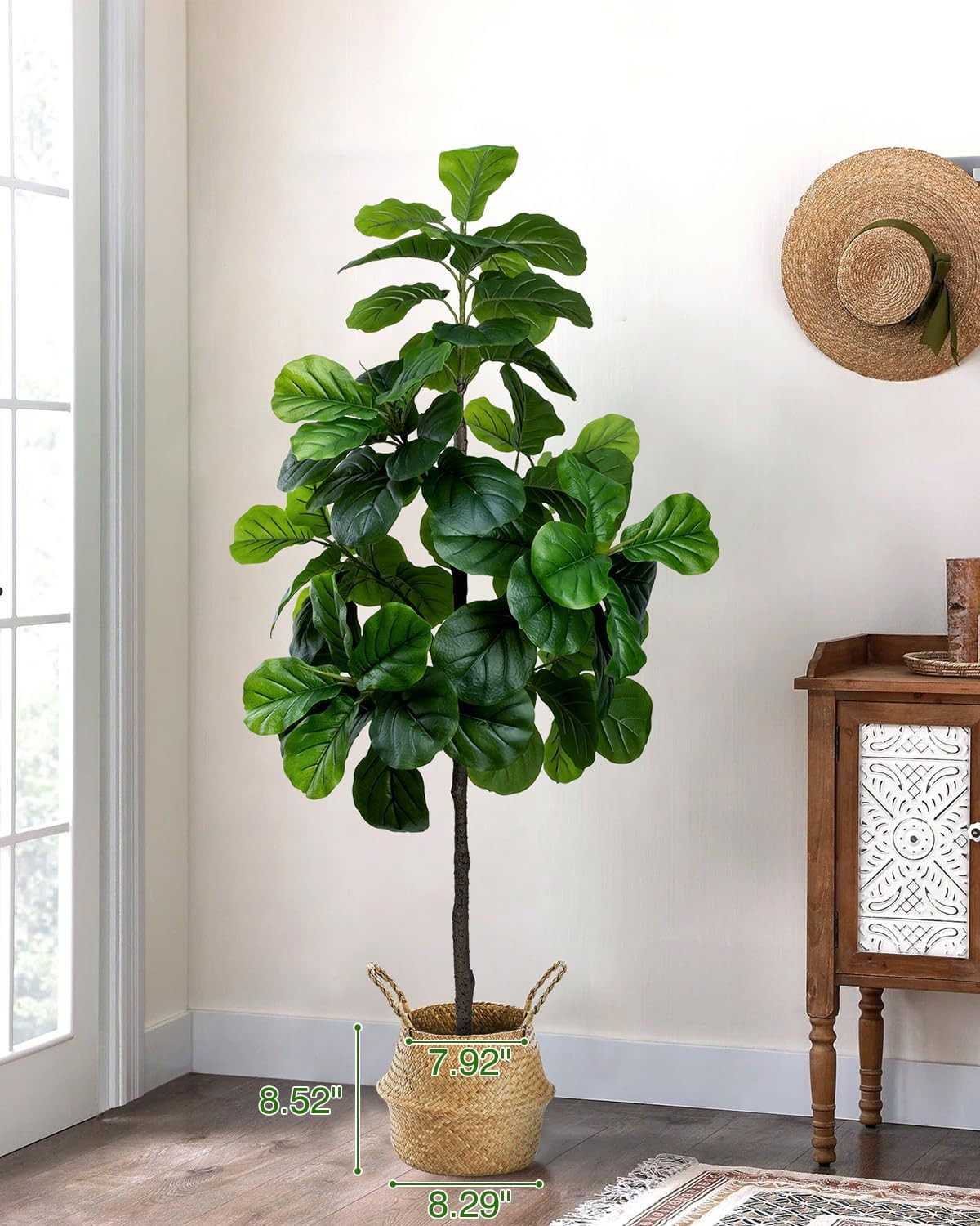 Artificial Fiddle Leaf Fig Tree 6FT – Large Fake Tree with White Planter&Basket,