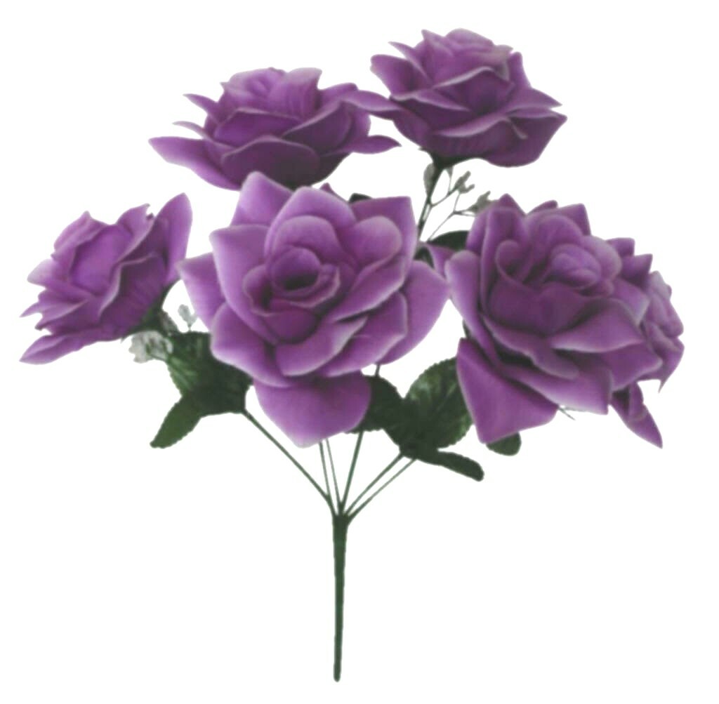 Lavender Microfiber Large 6-4″ Rose 14″ Bush Silk Flower Wedding Decor Craft Art