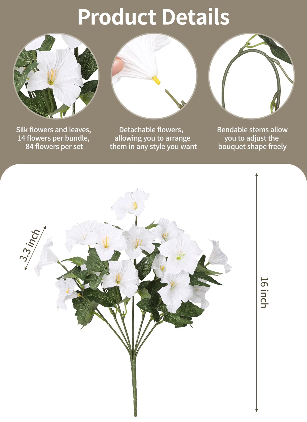 6 Bundles White Flowers Artificial Petunias, Large Headed Faux Petunias UV Re…