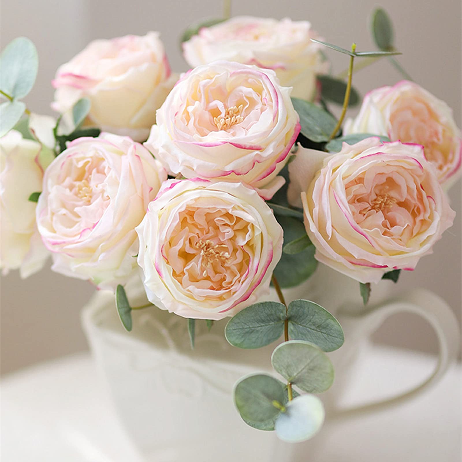 Fake Flowers Light Pink Realistic Roses Bouquet Spring Fall Winter Artificial…