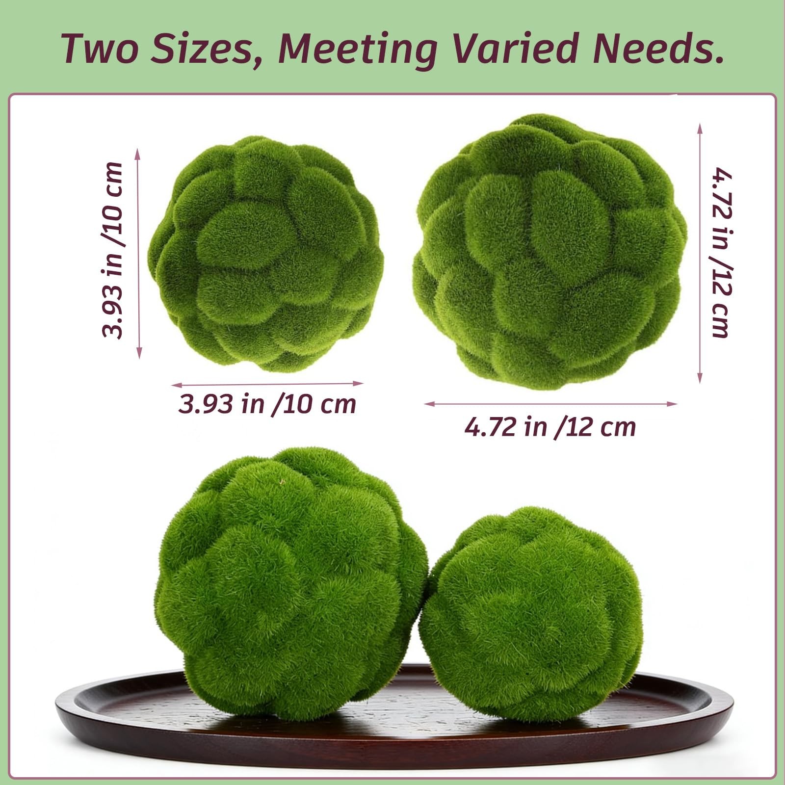 2 PCS Green Artificial Decorative Moss Balls 4″ & 4.7″ Faux Globes Bowl Filler