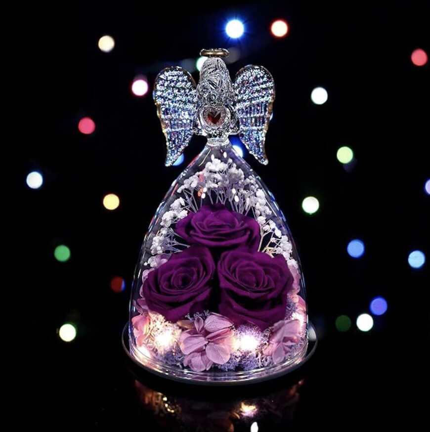 Preserved Flowers Gifts for Women, Mom Wife Grandma, Angel Figurine with Rose…