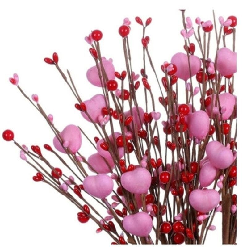 Pink and Red Hearts and Red Pips Valentine’s Day Floral Stem Spray Pick Decor