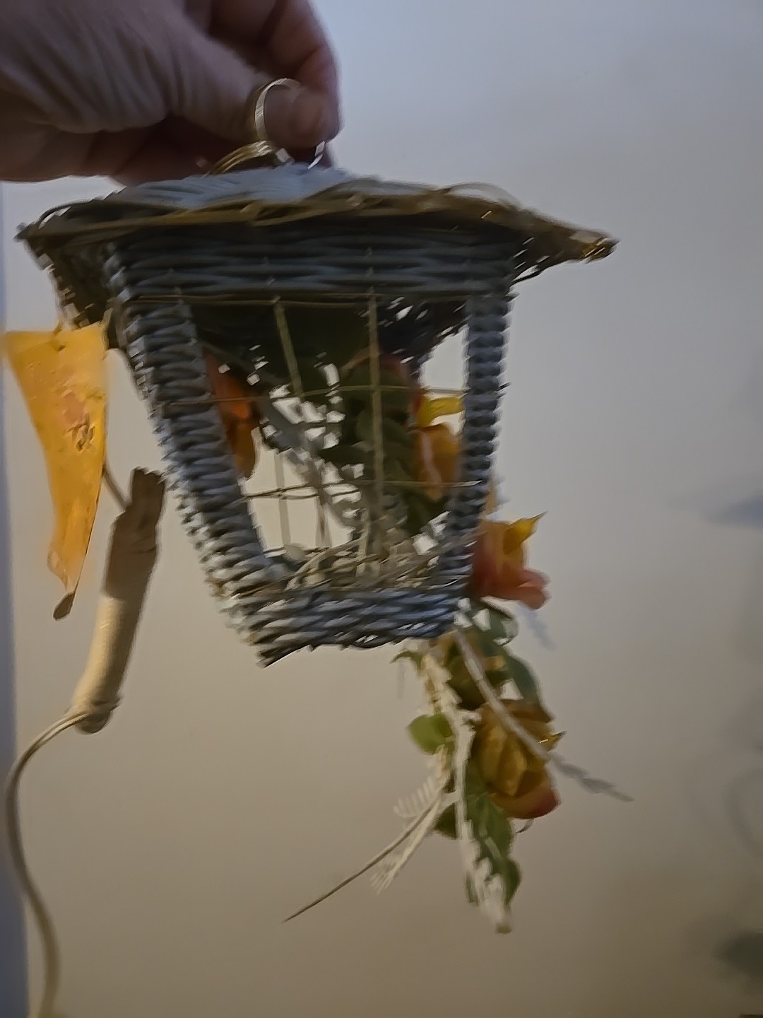 White Vinyl Wrapped Bird Cage Electrified Flower Arrangement Vintage White Roses