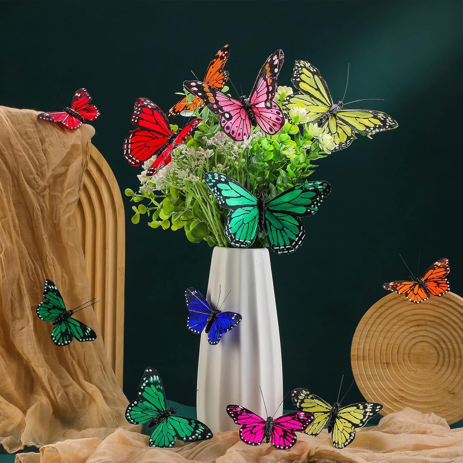 24 Pcs Monarch Butterfly Decorations 4 Size Artificial Monarch Feather Fake B…