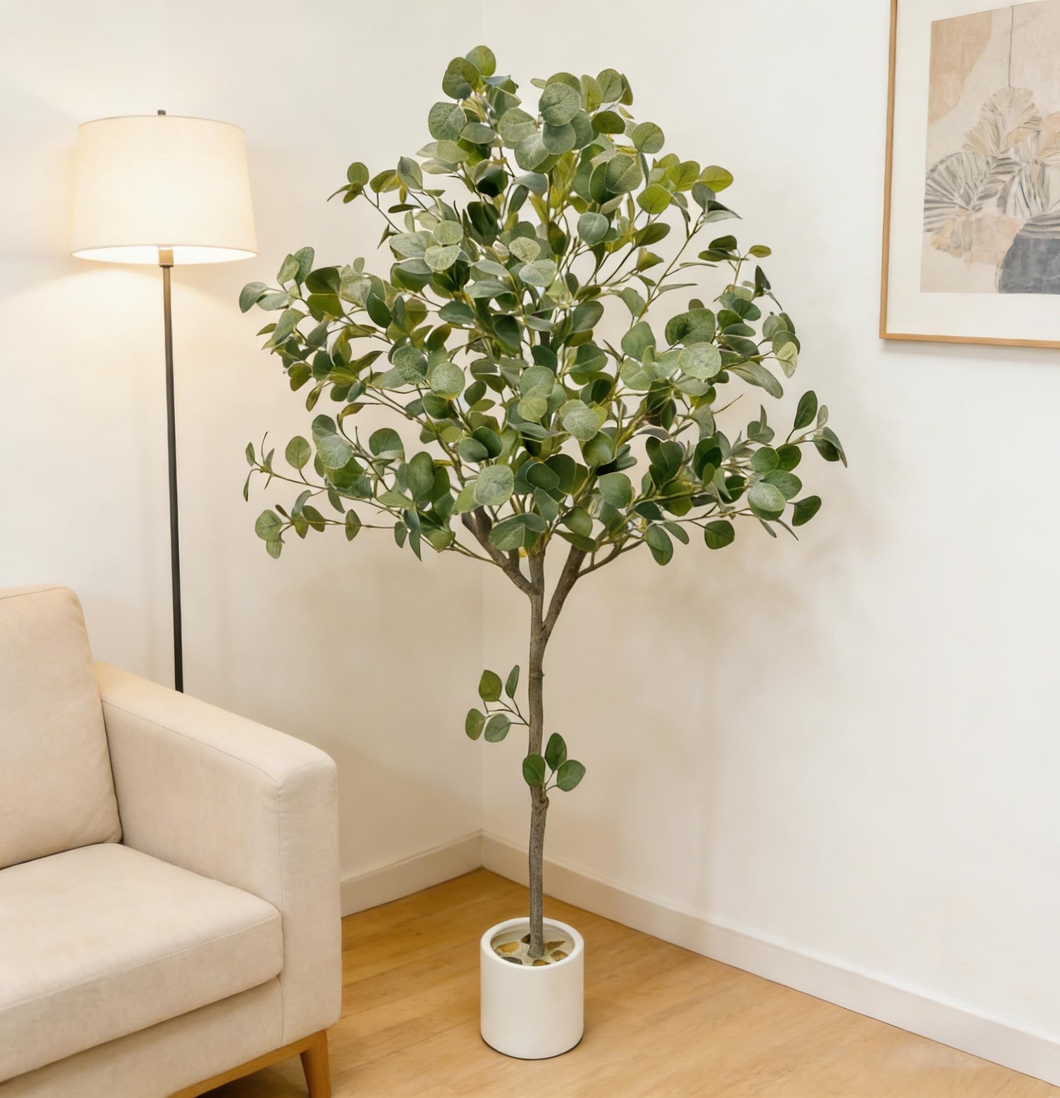 5FT Artificial Eucalyptus Tree, Lifelike Fake Floor Plant with Silver Dollar …