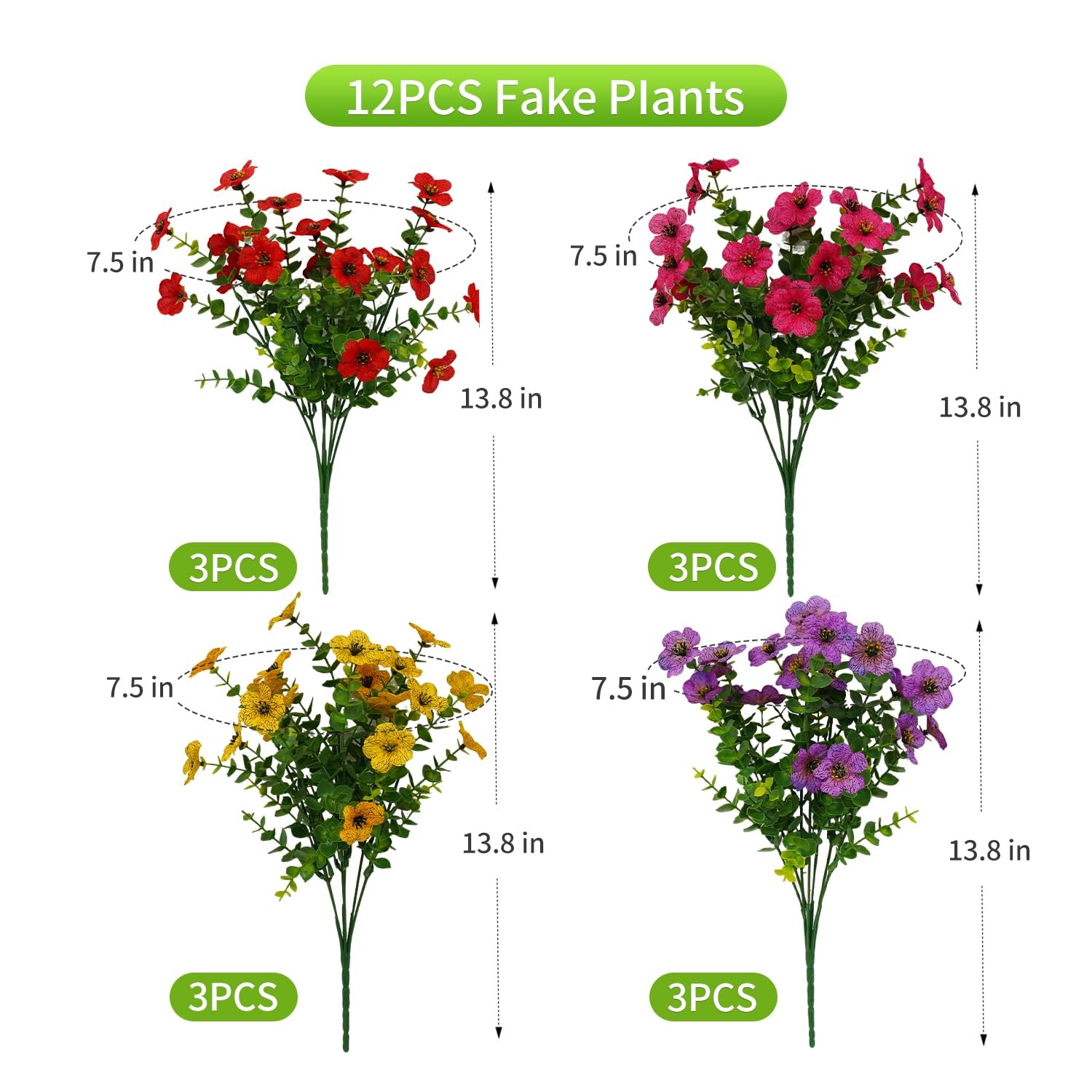 12 Bundles Artificial Flowers for Outdoor Indoor Fake Flowers uv Resistant Ar…