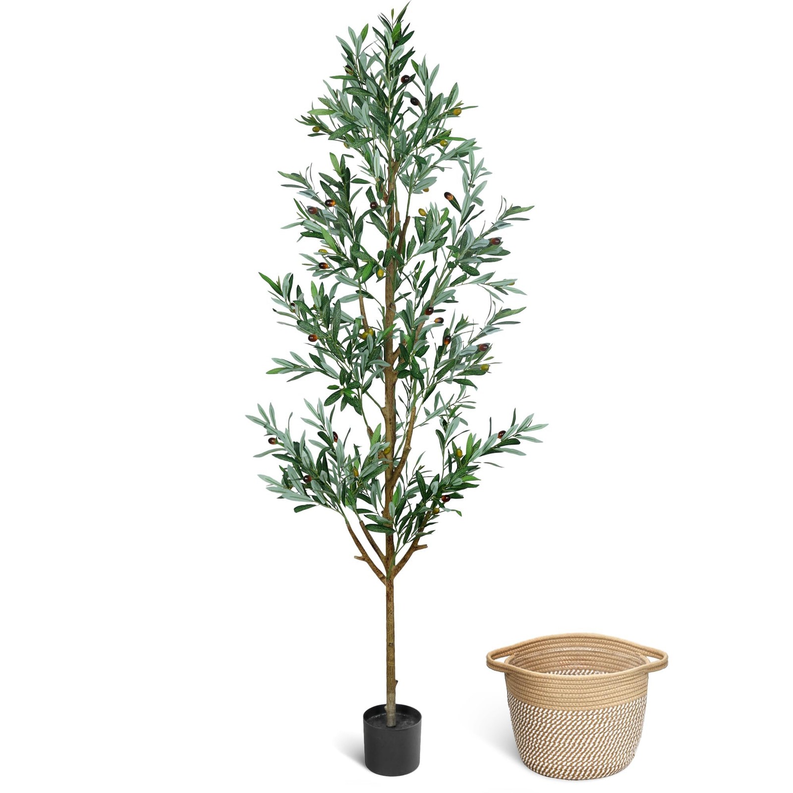 Faux Olive Tree 6ft, Fake Olive Trees Artificial Indoor with Planter & Basket…