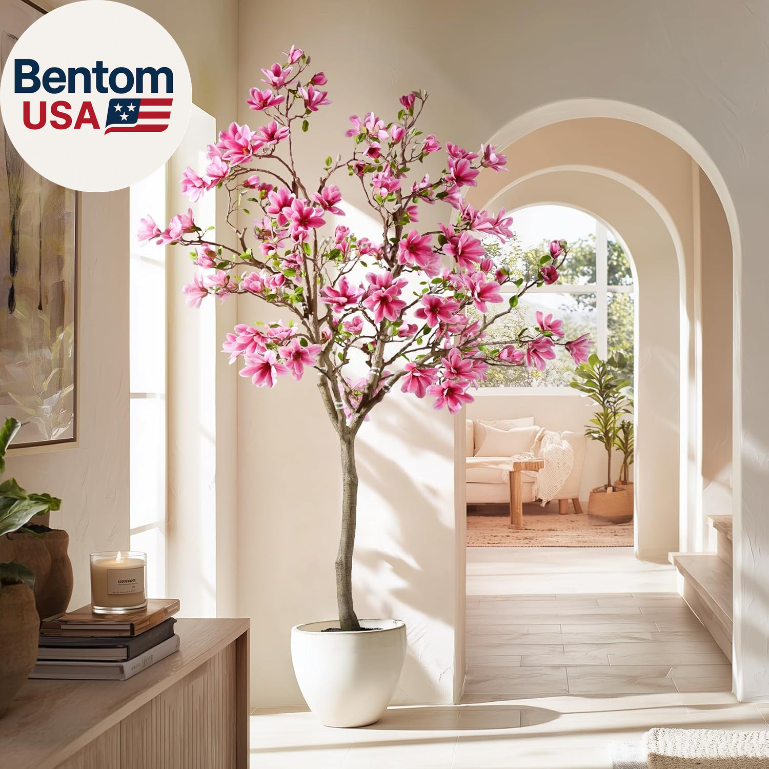 Tall Fake Magnolia Flower Tree Artificial Trees Cherry Blossom Floor Plantas Ind