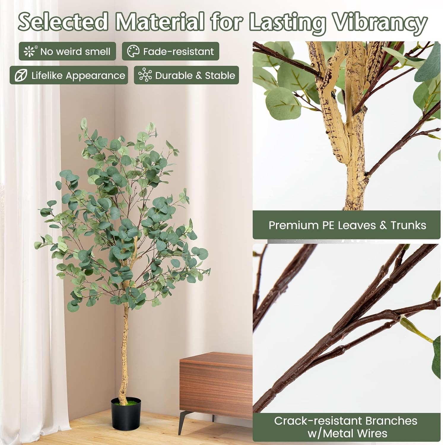 5.5Ft Faux Eucalyptus Tree with 517 Leaves for Home & Office Decor