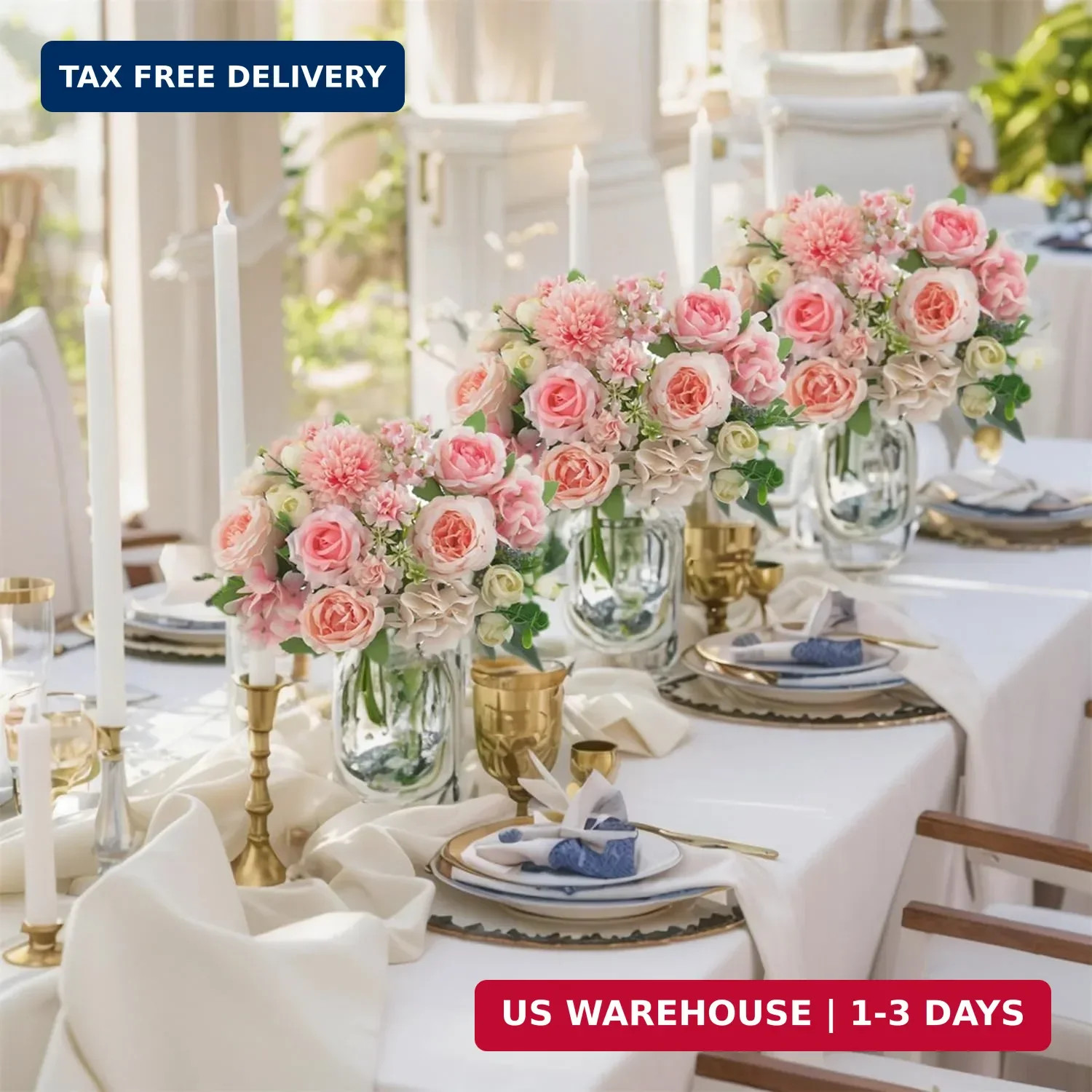 8 Pcs Mixed Artificial Peony Flowers Set-4 Bouquets & 4 Stems, Pink Fake Peony R