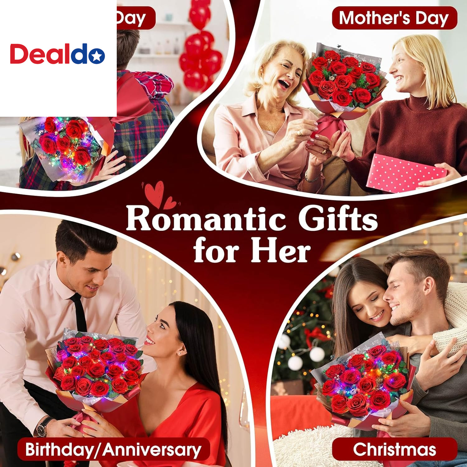 24 Preserved Real Red Rose Bouquet Long-Lasting Flowers for Her and Romantic Gif