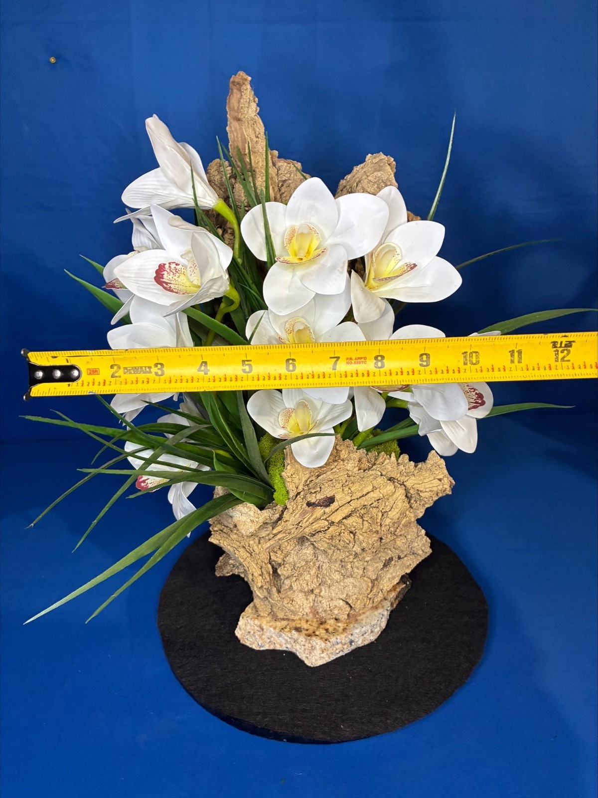 Orchid Artificial Plant Home Arrangement Marble Base Natural Bark Handmade