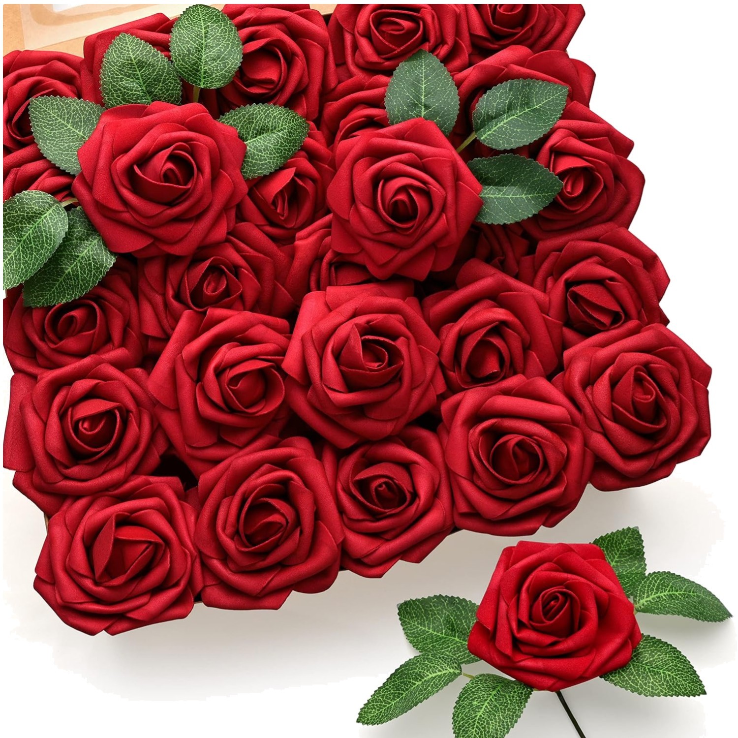 Realistic Foam Red Roses Bulk – 50pc Set