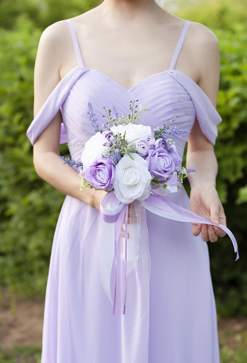 Wedding Bouquets for Bride Bridesmaids, 7 Inch Artificial Rose Flower Bridal …