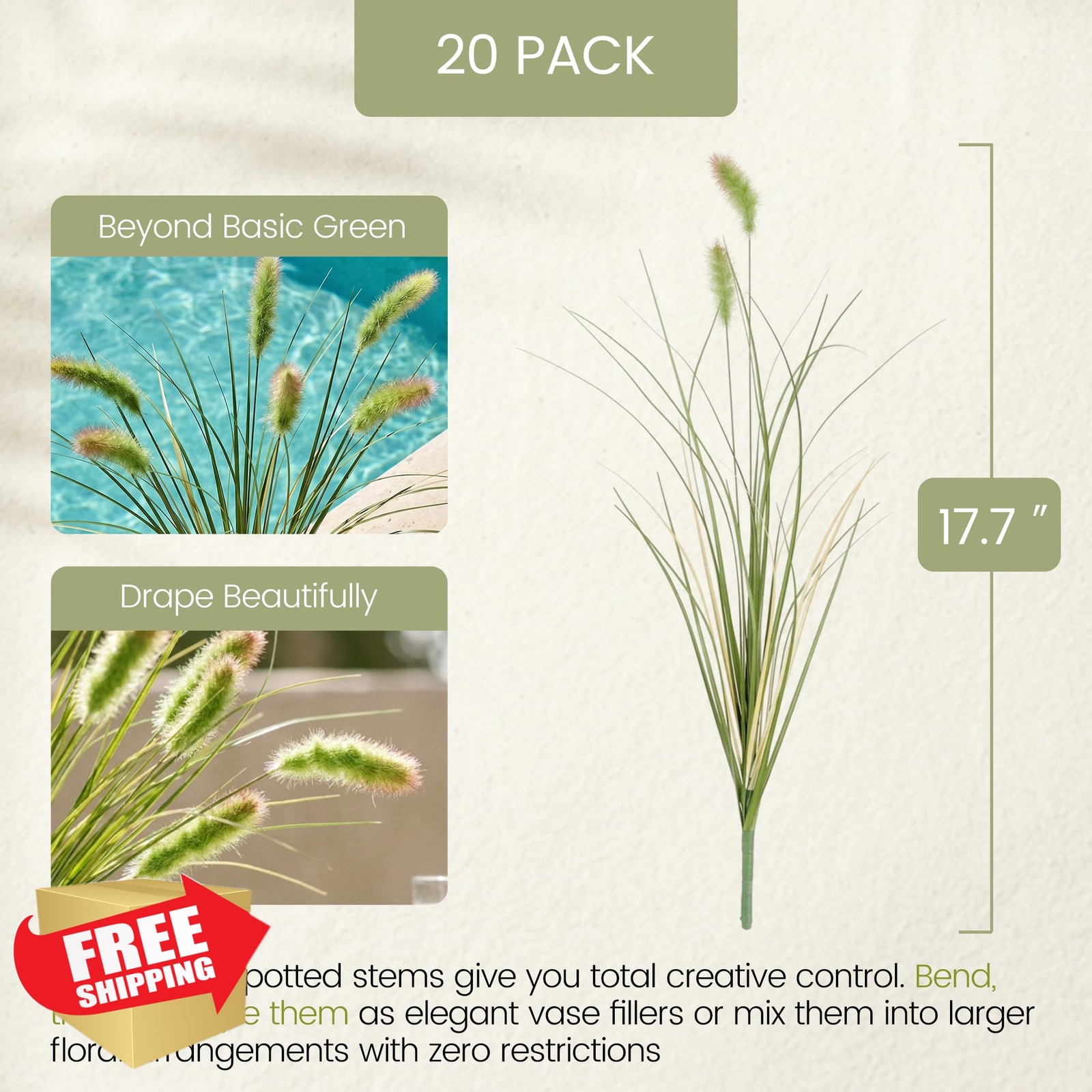 KOL Artificial Bunny Tail Grass 48 Stems 17.7in